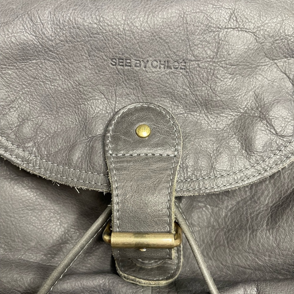 🌈SEE BY CHLOE Soft Leather Backpack Hand Bag Gray Women Authentic 16479 - Picture 2 of 8